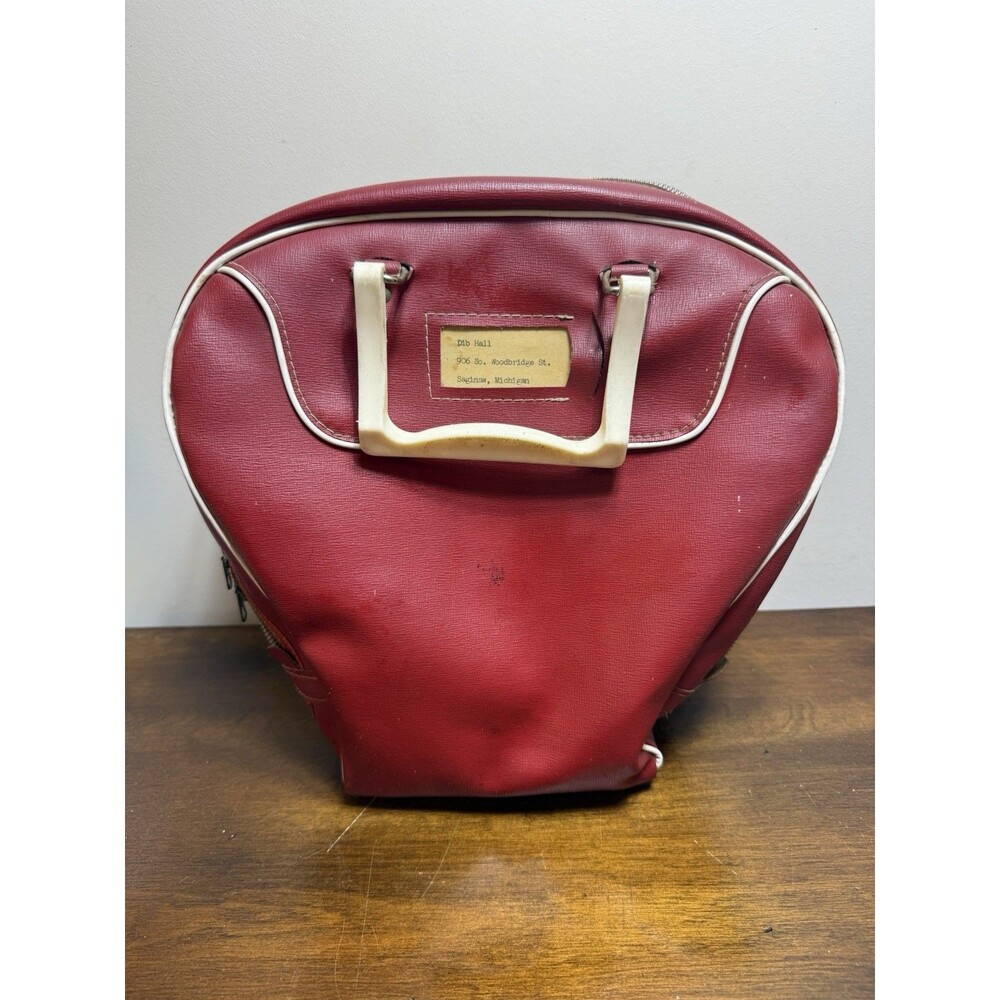 Vintage Red Vinyl Bowling Ball Bag Retro 1960s 70s Single Ball Carrier - Picture 2 of 9